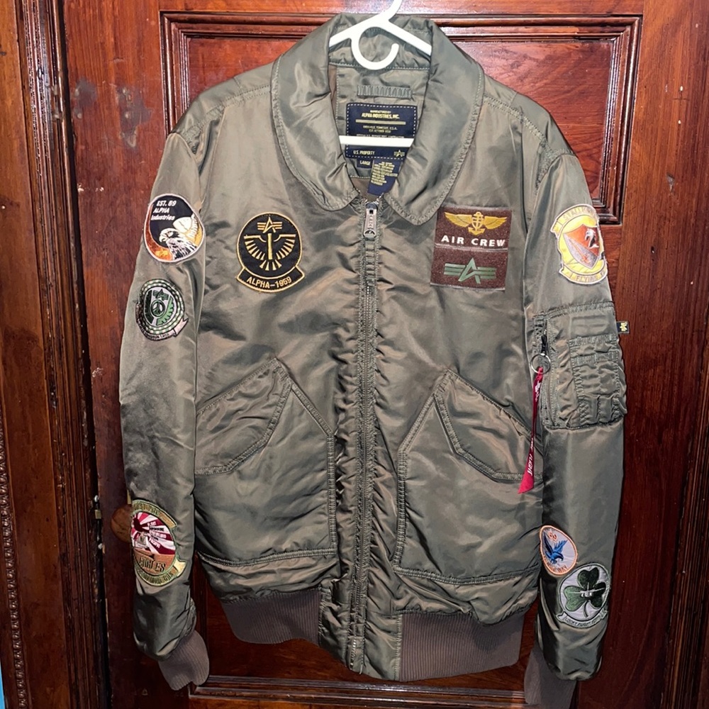 Alpha Industries Olive Air Crew Patches Bomber Jacket
